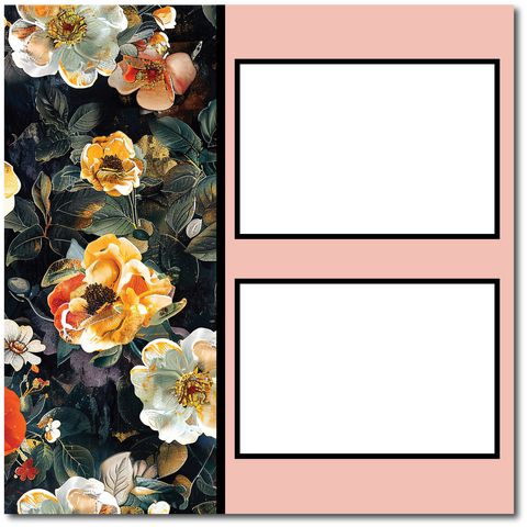 Florals - 2 Frames - Blank Printed Scrapbook Page 12x12 Layout