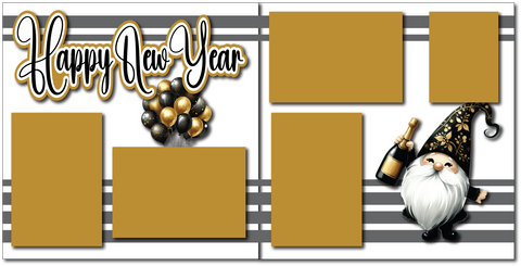 Happy New Year - Printed Premade Scrapbook (2) Page 12x12 Layout
