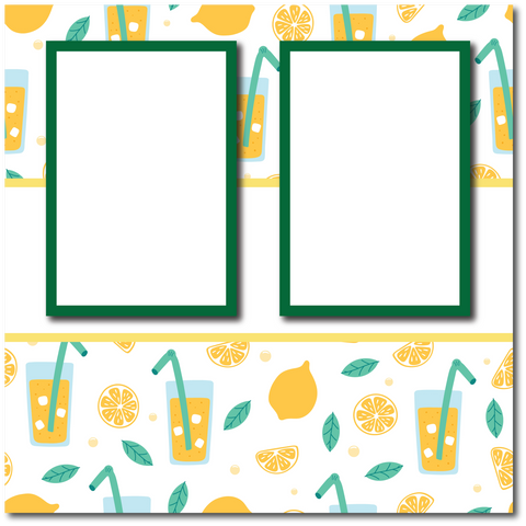 Lemonade - Lemons - 2 Frames - Blank Printed Scrapbook Page 12x12 Layout