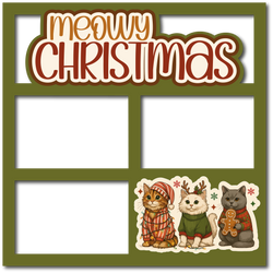 Meowy Christmas - 3 Frames - Scrapbook Page Layered Overlay Kit