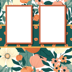 Cream Peach Florals - 2 Frames - Blank Printed Scrapbook Page 12x12 Layout