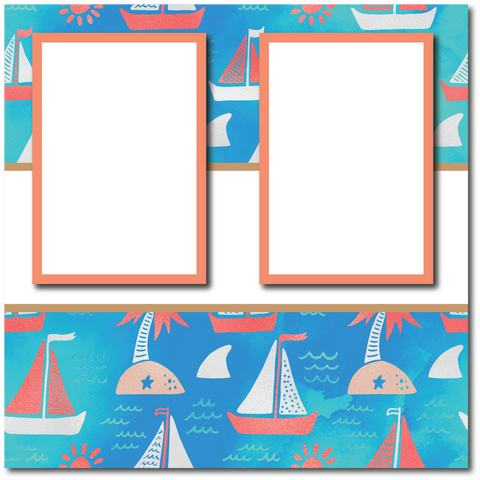 Sailboats - 2 Frames - Blank Printed Scrapbook Page 12x12 Layout