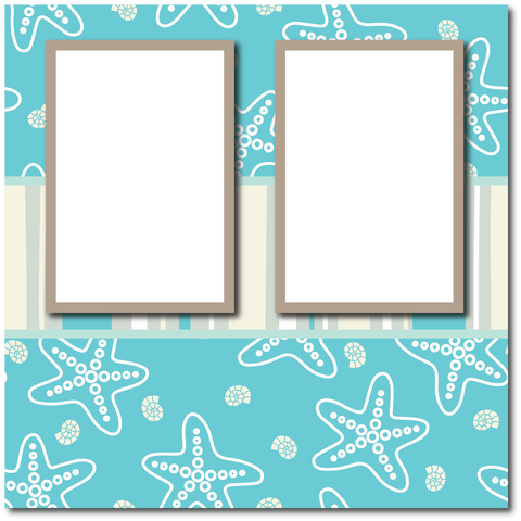 Starfish - Seashells - 2 Frames - Blank Printed Scrapbook Page 12x12 Layout