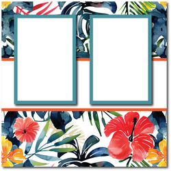 Tropical Floral - 2 Frames - Blank Printed Scrapbook Page 12x12 Layout
