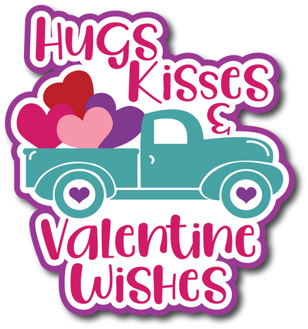 Hugs & Kisses and Valentine Wishes - Scrapbook Page Title Sticker