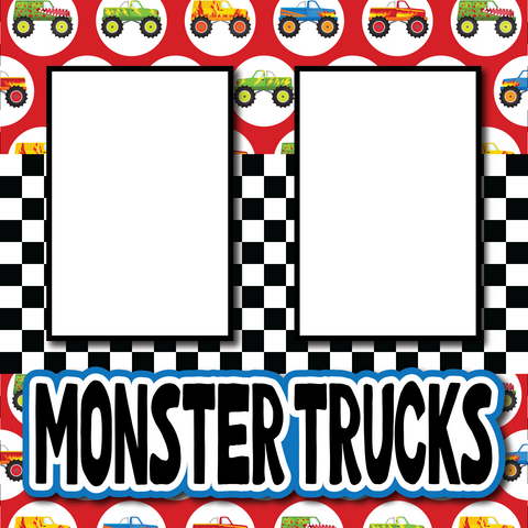 Monster Trucks - Printed Premade Scrapbook Page 12x12 Layout