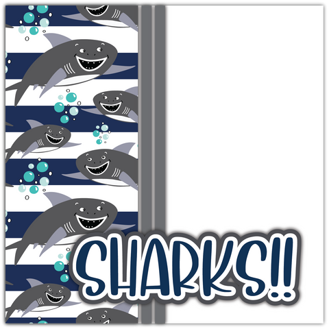Sharks!! - Printed Premade Scrapbook Page 12x12 Layout